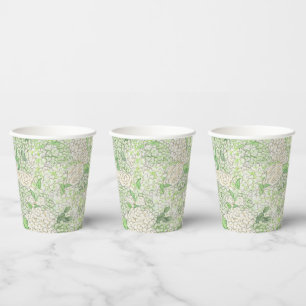 Gobelets En Papier Aquarelle Vert et Blanc Hydrangea Crest