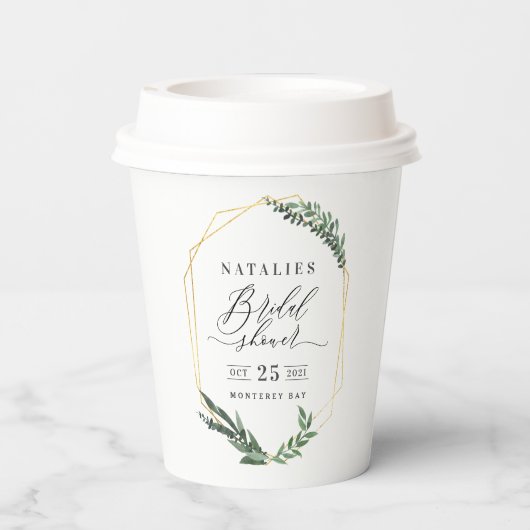 Gobelets En Papier aquarelle vert floral élégant douche nuptiale (Verso)