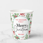 Gobelets En Papier : Aquarelle Vert Grass - Fête de Noël (Recto)