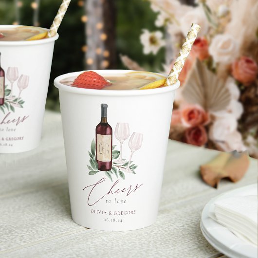 Gobelets En Papier Aquarelle Vin Rouge À l'amour