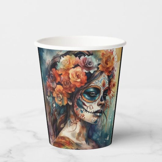 Gobelets En Papier Aquarelle vive Dia de los Muertos Catrina (Recto)