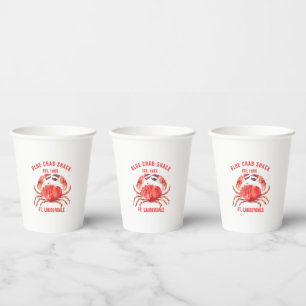 Gobelets En Papier Aquarelles Corail Crabe rouge, texte personnalisé