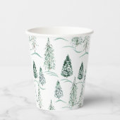 Gobelets En Papier Aquarelles de Noël. Forêt d'hiver.  (Recto)