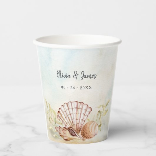 Gobelets En Papier Aquarium Coquillages Tropical Beach Mariage (Recto)