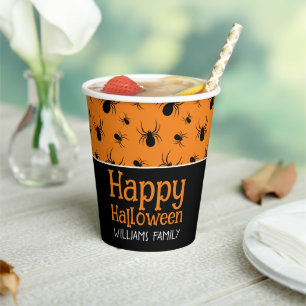 Gobelets En Papier Araignées Joyeux Halloween Noir Orange Personnalis