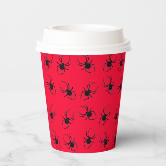 Gobelets En Papier Araignées noires en rouge (Verso)
