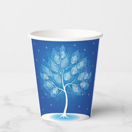 Gobelets En Papier Arbre Blanc Dans La Neige (Recto)