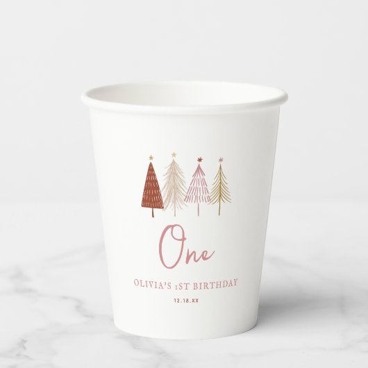 Gobelets En Papier Arbre de Noël Anniversaire des Anniversaires d'hiv (Verso)