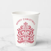 Gobelets En Papier Arbre de Noël d'art populaire scandinave rouge (Verso)