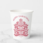 Gobelets En Papier Arbre de Noël d'art populaire scandinave rouge (Recto)