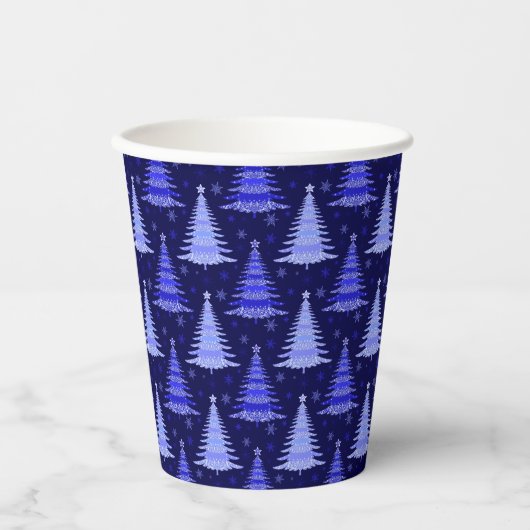 Gobelets En Papier Arbre de Noël Design Motif bleu (Recto)