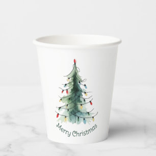Gobelets En Papier Arbre de Noël minimaliste à l'aquarelle