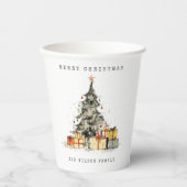 Gobelets En Papier Arbre de Noël moderne Sketchy Aquarelle (Recto)