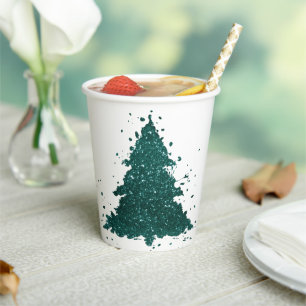Gobelets En Papier Arbre de Noël Moody Deep Midnight Turquoise Spla