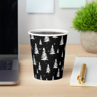 Gobelets En Papier Arbre de Noël noir et blanc