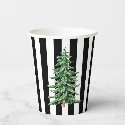 Gobelets En Papier Arbre de Noël noir et blanc (Verso)