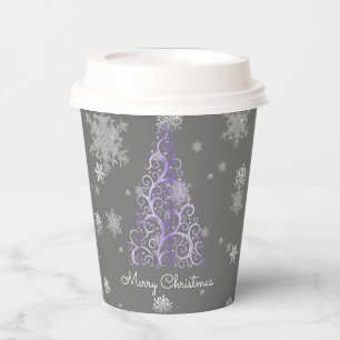 Gobelets En Papier Arbre de Noël pourpre et flocons de neige Coupe en