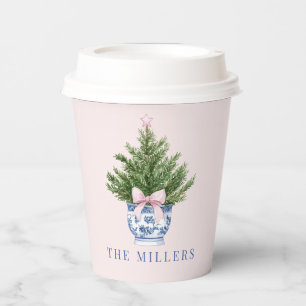 Gobelets En Papier Arbre de Noël rose et bleu