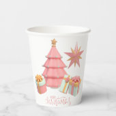 Gobelets En Papier Arbre De Noël Rose Et Or Et Étoiles (Verso)