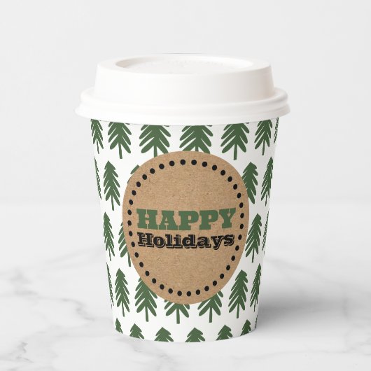 Gobelets En Papier Arbre de Noël vert et blanc moderne (Gauche)