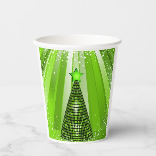 Gobelets En Papier Arbre de Noël vert moderne avec étoile (Recto)