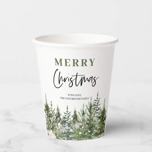 Gobelets En Papier Arbre vert de Noël | Joyeux Noël (Recto)