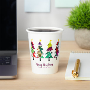 Gobelets En Papier Arbres de Noël à motif aquarelle