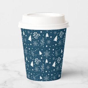 Gobelets En Papier Arbres de Noël Bleus et Blancs, Snowflakes