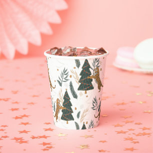 Gobelets En Papier Arbres de Noël et motif de tigres
