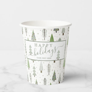 Gobelets En Papier Arbres de Noël modernes Script HEUREUX VACANCES Ve