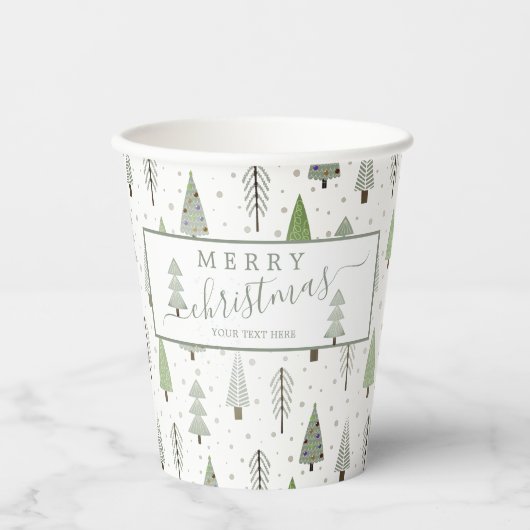 Gobelets En Papier Arbres de Noël modernes Script MERRY NOËL (Recto)