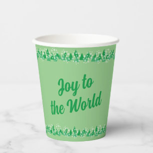 Gobelets En Papier Arbres de Noël Snowflakes blanc Joie au monde