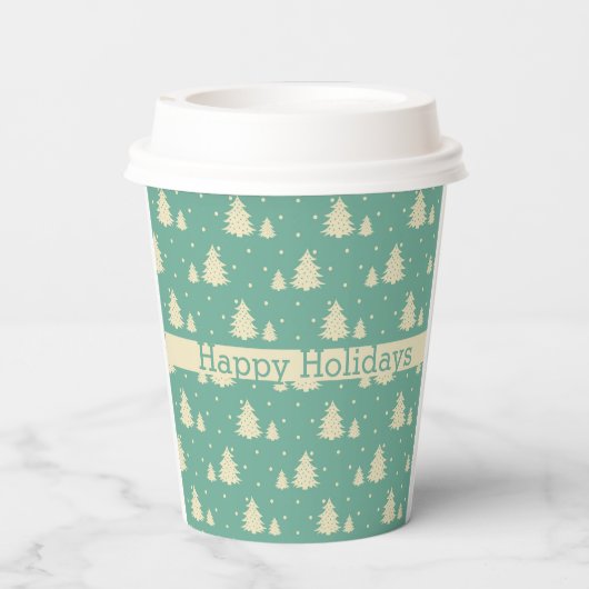 Gobelets En Papier Arbres d'hiver rétro sur Turquoise avec bande de t (Verso)