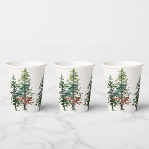 Gobelets En Papier Arbres forestiers d'hiver