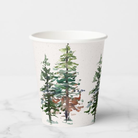 Gobelets En Papier Arbres forestiers d'hiver (Recto)