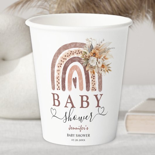 Gobelets En Papier Arc-en-ciel Boho | Document de Baby shower non sex