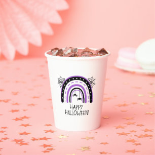 Gobelets En Papier Arc-en-ciel Violet Joyeux Halloween