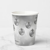 Gobelets En Papier Argent Gris Baubles De Noël Sur Grey Bokeh (Gauche)