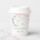 Gobelets En Papier Argent rose sur la lune Baby shower fille (Recto)