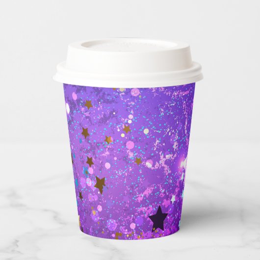 Gobelets En Papier Arrière - plan de feuille violet avec étoiles (Gauche)