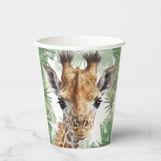 Gobelets En Papier Arrière - plan de la jungle de Giraffe (Recto)