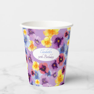 Gobelets En Papier Art de la Pensée Violette Illustrations de fleurs 