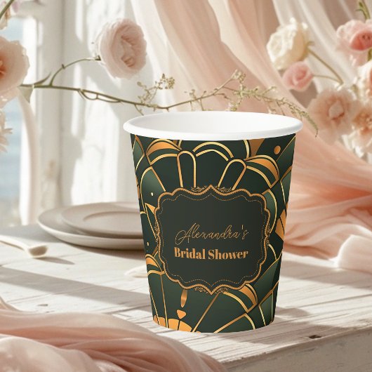 Gobelets En Papier Art Déco Bride Diamant Or et Vert