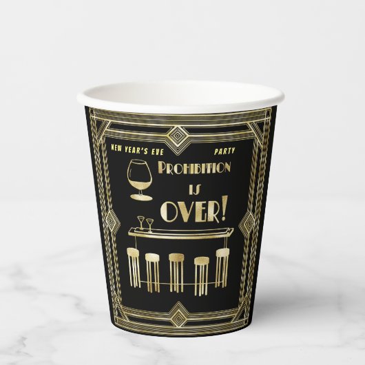 Gobelets En Papier Art Déco Retro Nouvel An interdit Bar (Recto)