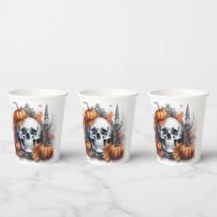 Gobelets En Papier Art mystique d'Halloween de crâne gothique - Envoû