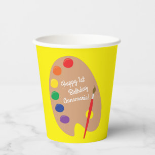Gobelets En Papier Art Paint Palette Cute 1er anniversaire fêtards e