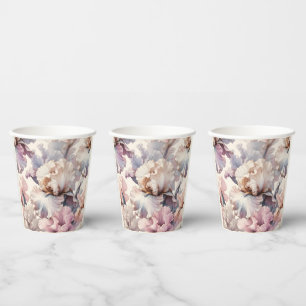 Gobelets En Papier Assez Chic Élégant Moderne Floral Rose Pâle Mauve