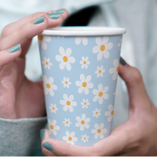 Gobelets En Papier Assiettes en papier bleues Retro Daisy