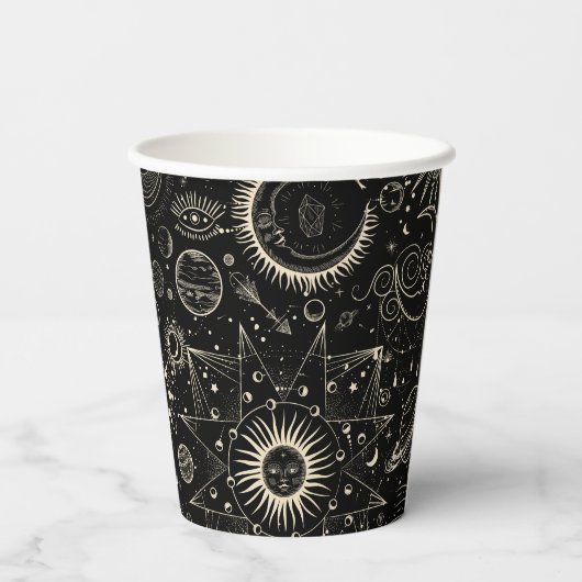 Gobelets En Papier astrologie magique tarot boho motif céleste (Verso)