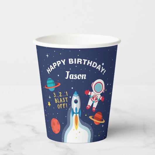 Gobelets En Papier Astronaut vaisseau spatial Rockship (Recto)